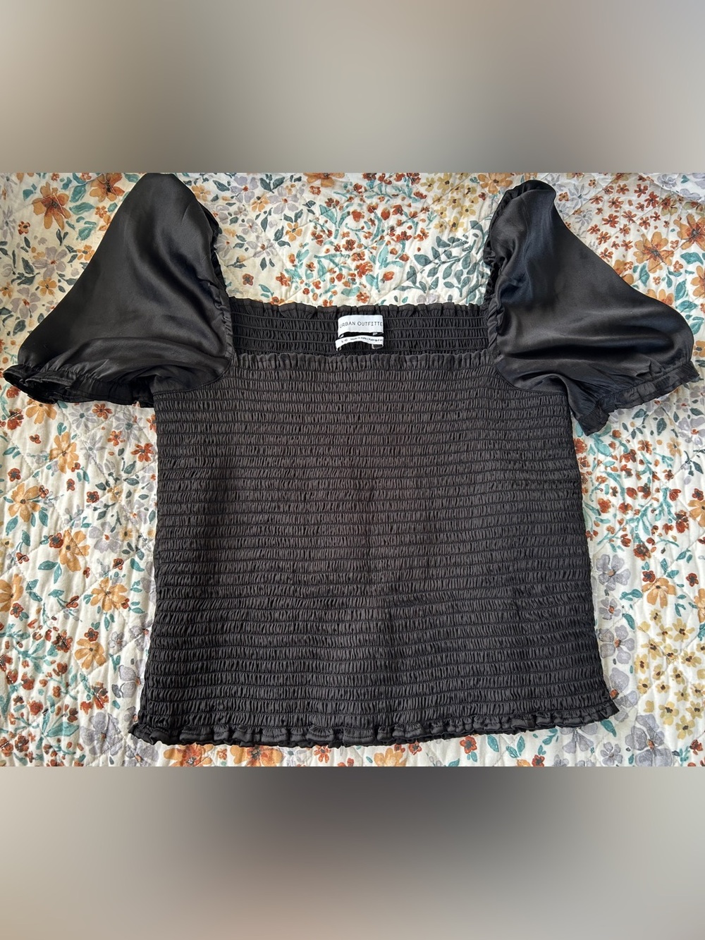 Urban Outfitters Black Satin Smocked Blouse